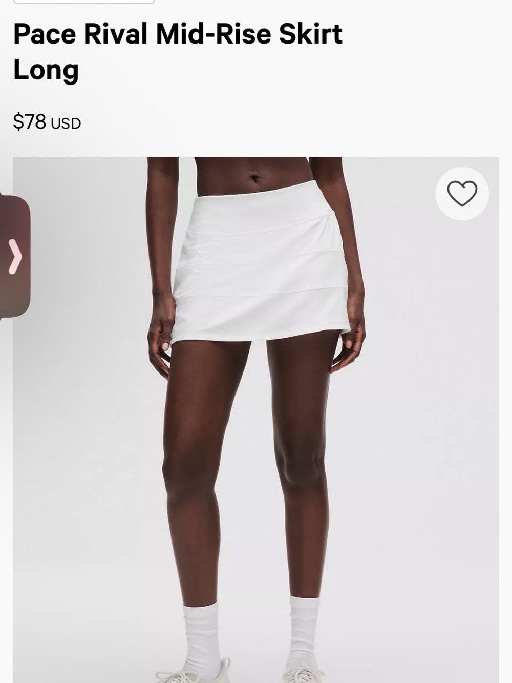 Lululemon Pace Rival Mid-Rise Skirt Long - White